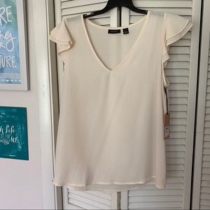 Halogen - NWT Short Flutter Sleeve Cream Blouse